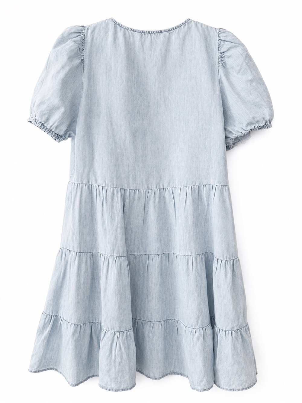 Zara Light Blue Tiered Puff Sleeve Mini Dress XS - Picture 2 of 4